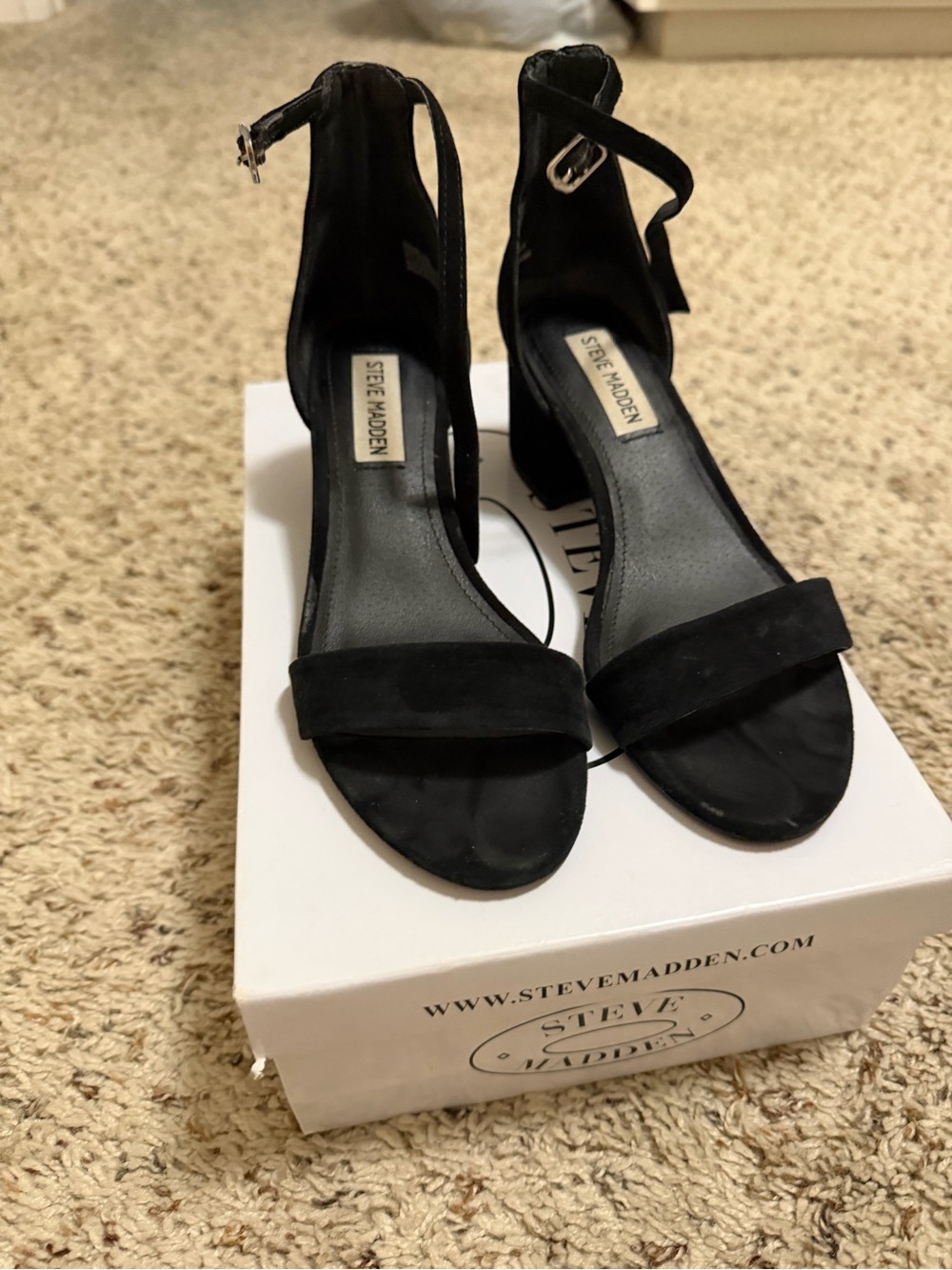 Steve Madden Black Suede Ankle-Strap Block Heel Sandals